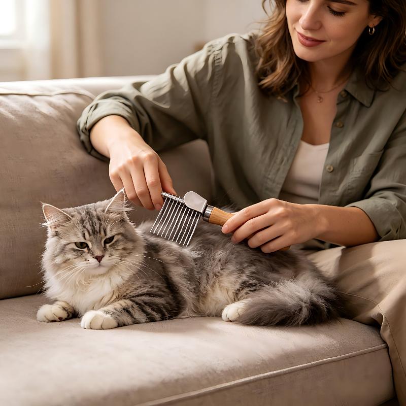 Dog And Cat Dematting Brush & Undercoat Rake, Professional Pet Dematting Comb With Wood Handle, Stainless Steel Deshedding Tool