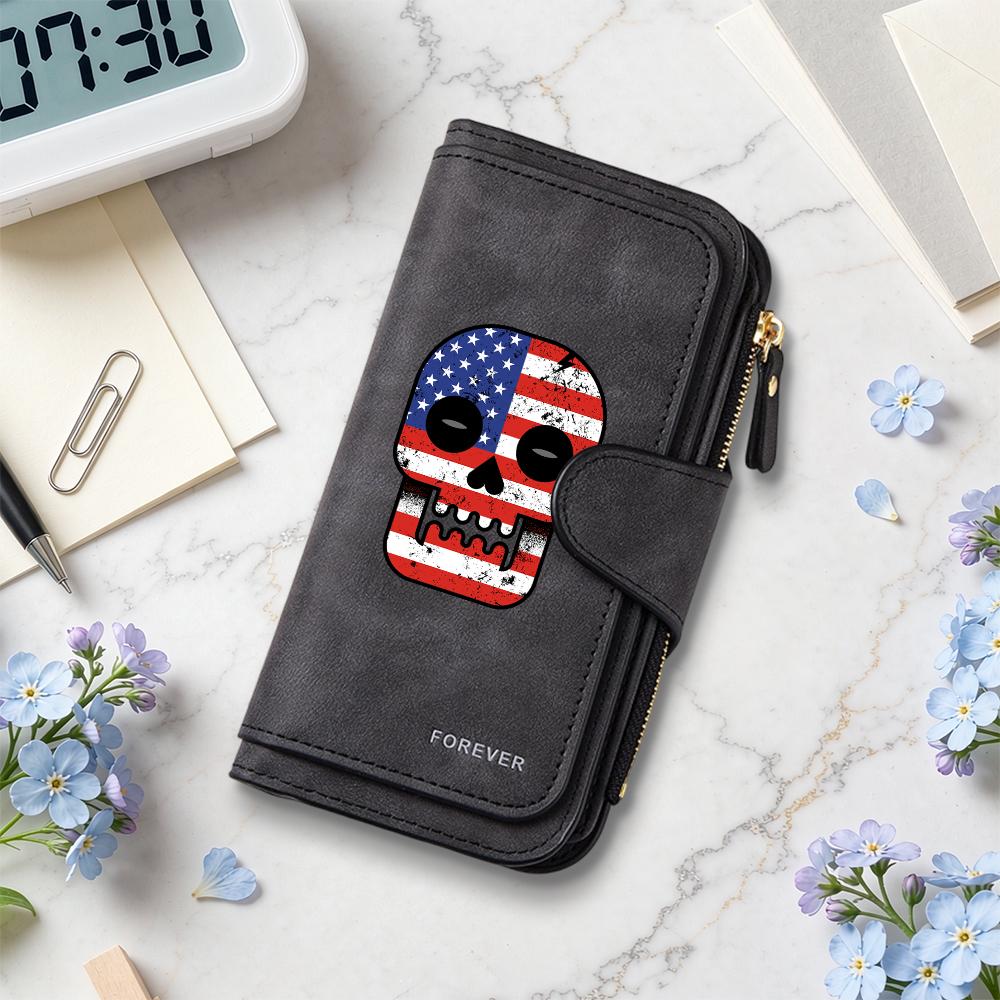 Skull Pattern Long Wallet Durable Fashion Casual Portable Daily Use Card Holder Purse