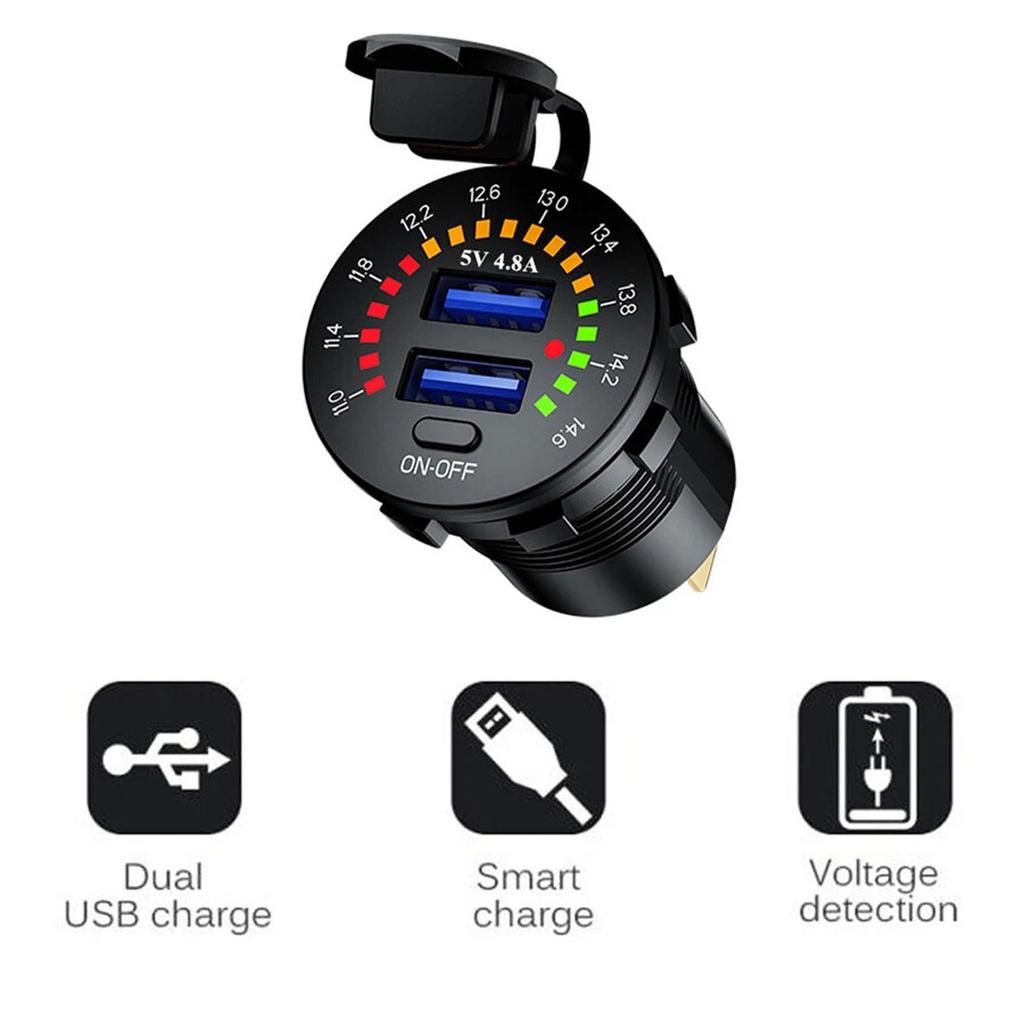12V USB QC3.0 Fast Charging Charger With Color Display For Car Use