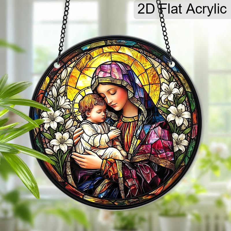 2D Flat Mary and Jesus Suncatcher, Acrylic Religious Decor 7.87/11.81in, Christian Home Church Hanging Ornament