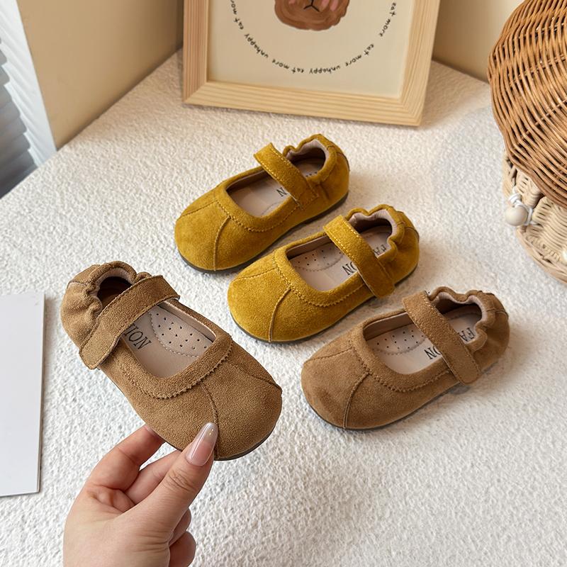 Baby Walking Shoes Non-slip Soild Color Girls Flats Round Toes Hook&loop 2025 New Kids Leather Shoes Moccasins Ins soft sole