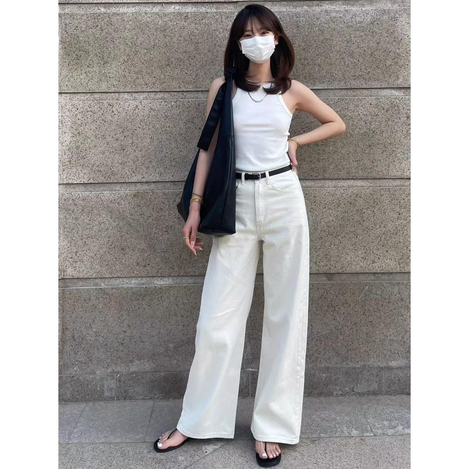 White Drapey Loose Fit Women s Jeans - New 2026 Korean Style, Straight Wide Leg, Thin Spring/Summer. Extra Small