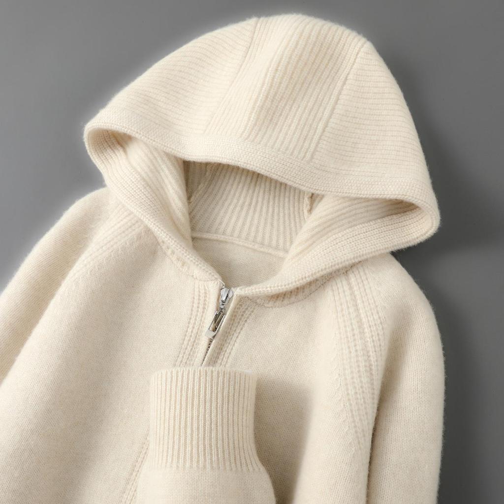 Men's 100% Australian Wool Hooded Cardigan - Heavyweight, Thick, Loose Casual Hoodie with Zipper