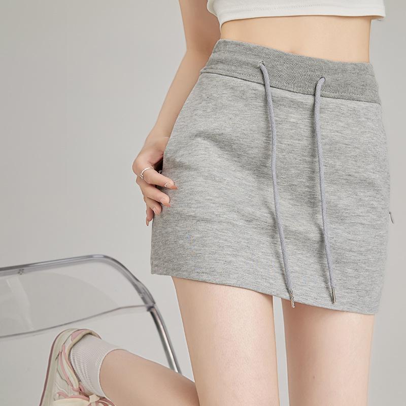 

2024 Юбка миди с высокой талией, на кулиске, облегающая бедра, и мини-юбка А-силуэта L (105-120 jin) светло-серый