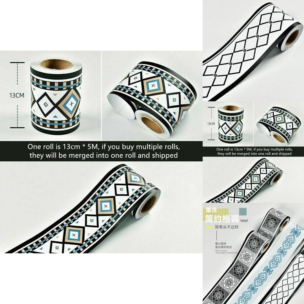 Durable Pvc Self-adhesive Wall Border Sticker Waterproof Vinyl Wallpaper Blackwhite 5/10m