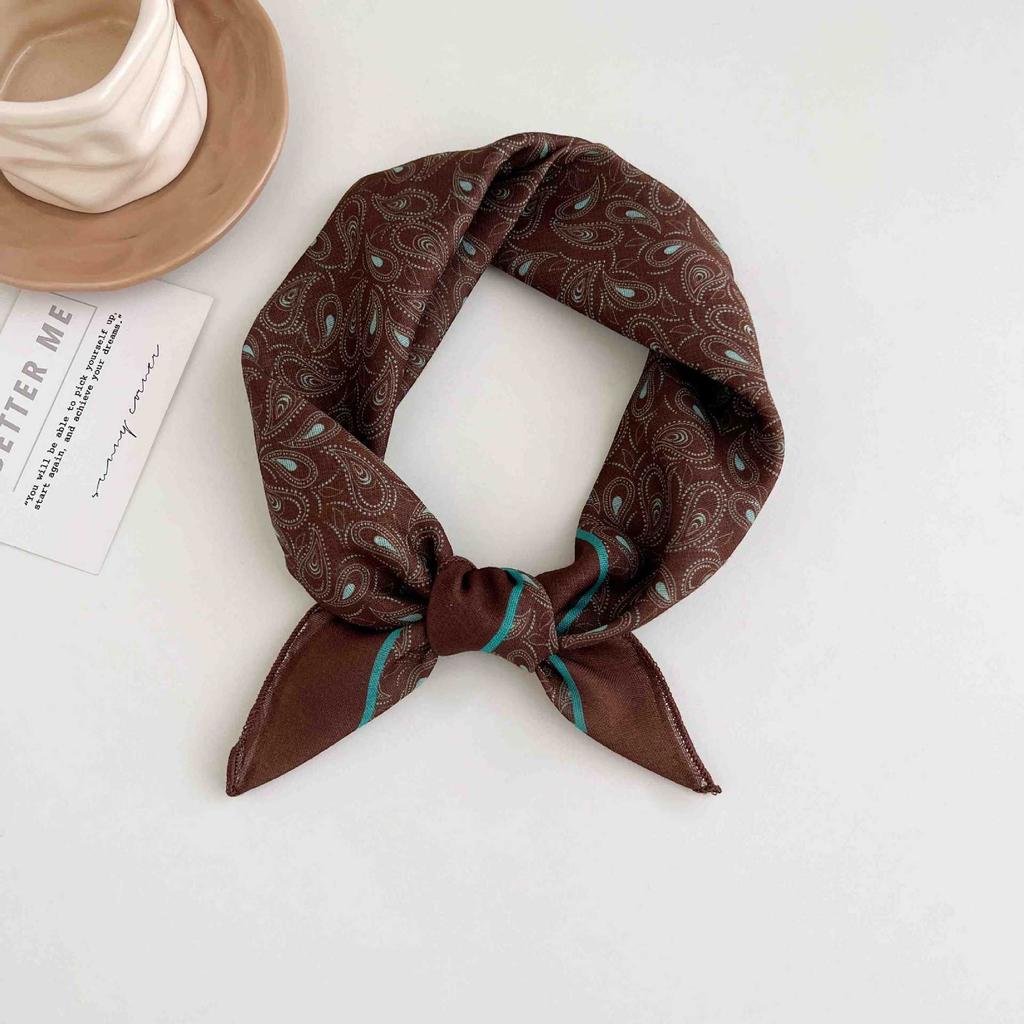 [18 cotton and linen] French high-end bag head small square scarf women's seaside photo silk scarf spring and autumn decorative versatile scarf