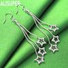 925 Sterling Silver Three Snake Chain Star Shaped Perforated Earrings Fashion Charm Wedding Jewelry