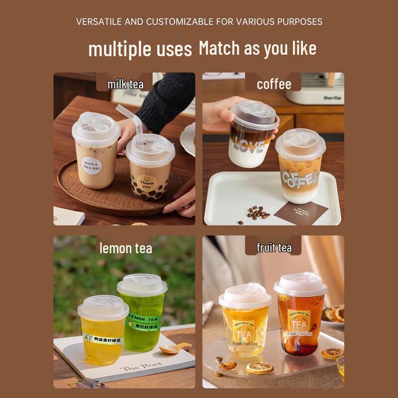 Homeglen 380ml Disposable U-Shape Cold Drink Cups with Lids & Stickers