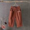Fashion Casual Women's Loose Cropped Pants Summer Large Size Elastic Waist Solid Color Short Harlan Pants Simple Versatile Office Pockets Trousers