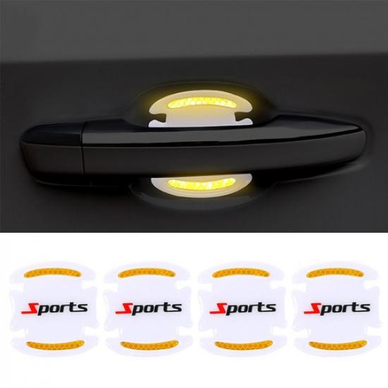 8pcs Car Door Handle Bowl Protective Reflective Sticker Warning Strips Decals