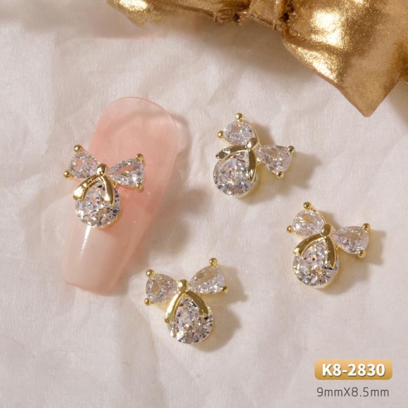 3D Bows Nail Art Charms Rhinestones Bows Charms Pearl Bowknot Nail Accessory 3D Alloy Nail Art Decoration for Women Girl