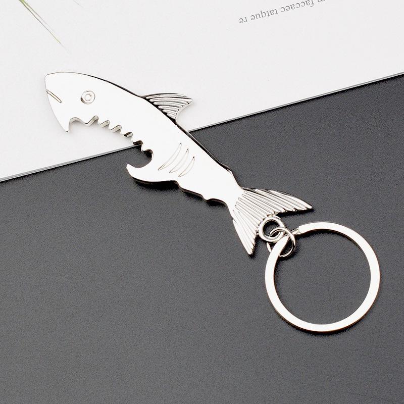 Haai Flesopener Multifunctionele Sleutelhanger - Metalen Sleutelhanger met Graveerbaar Logo, Creatief Cadeau
