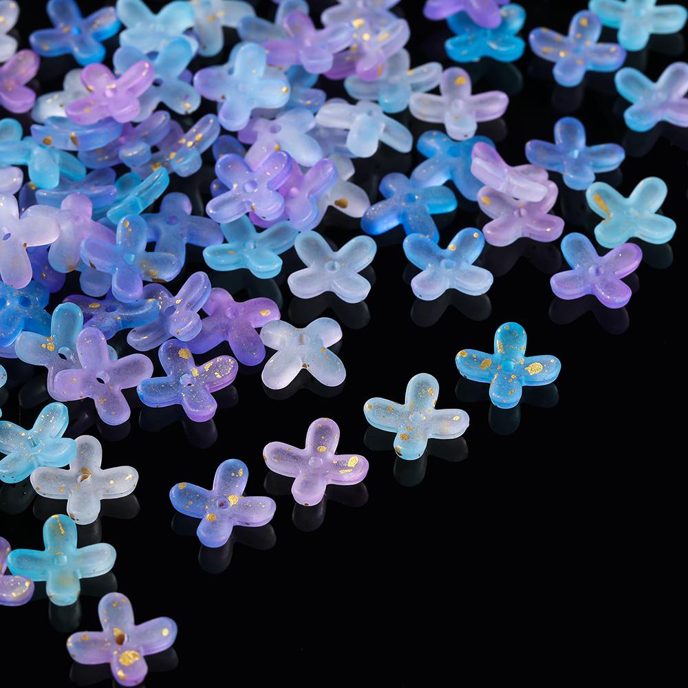 

100pcs Gradient Acrylic Frosted Flower Shaped Beads Caps Golden Spacer Beads for DIY Necklace Bracelet Jewelry Making Findings