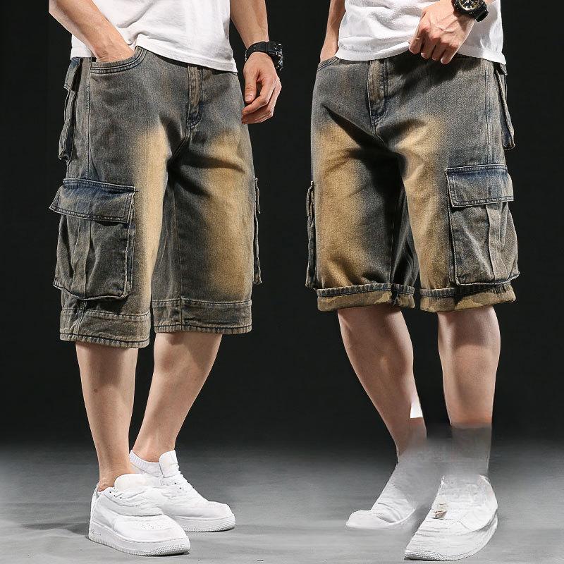 

Мужские широкие джинсовые шорты с несколькими карманами 7 Point Work Cargo Jeans Shorts Fat Plus Size Denim Shorts Male 29 дубильная кора