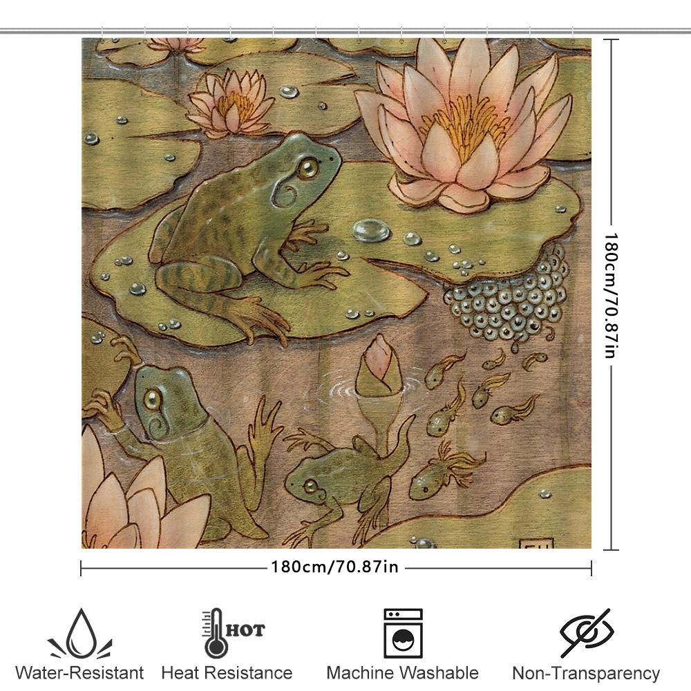 Badezimmer Duschvorhang Blumig Frosch Natur Wasserdicht Dekor Vintage Bauernhaus Haus Waschraum Stoff