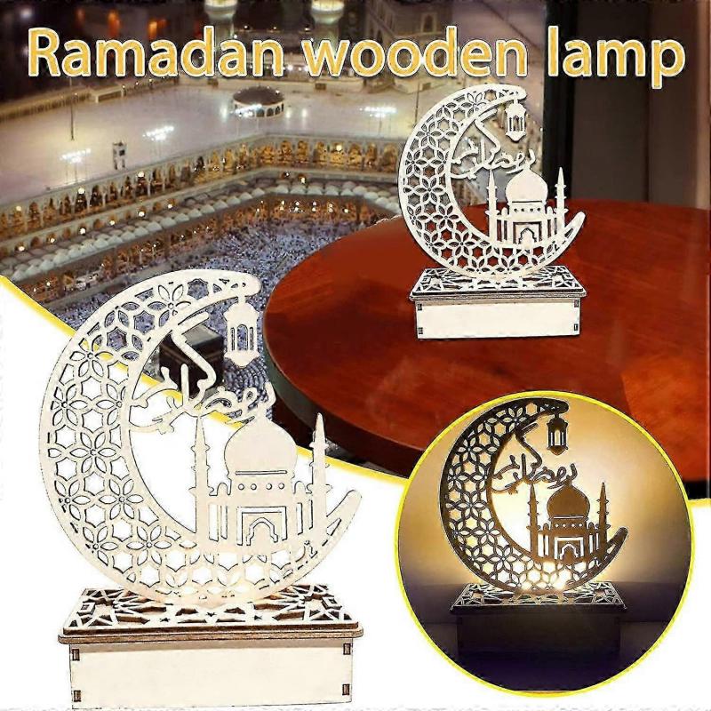 Crafts Night Light, Handmade 3d Wooden Moon Star Led Lights Decor, Ramadan Mubarak Lamp Decorations, Home Party Bedroom Eid Ornaments Gift For Muslims