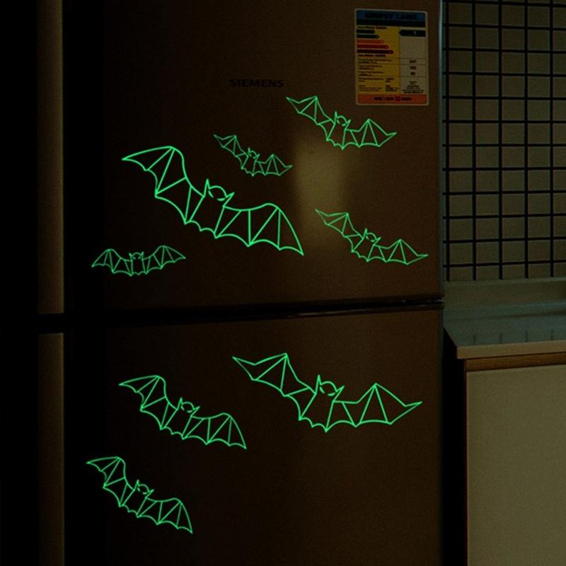 12 Piece Adhesive Halloween Bat Wall Decal With Night Glowing Effect 3D Design Sticker For Home And Party Decoration
