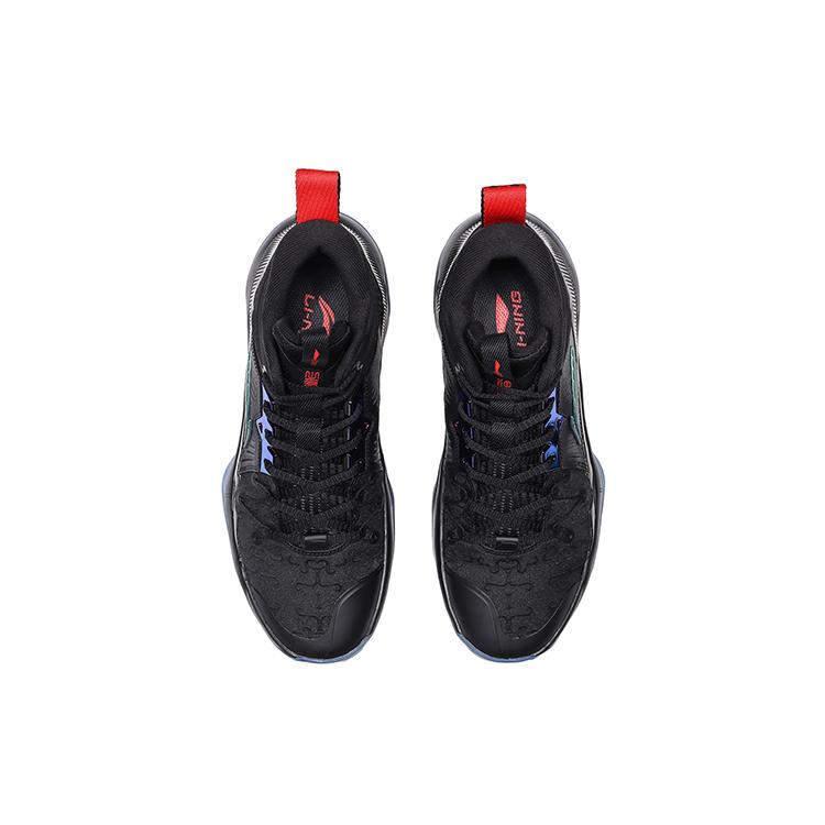 New LiNing Bullish Cushioning Anti Slip And Wear Resistant High Top Performance Basketball Shoes Men's Black Blue ABAQ137-10