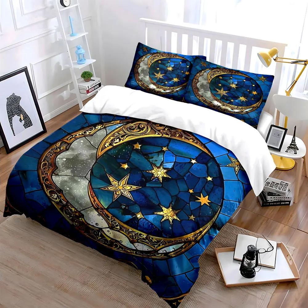 Moon Starry Night Decor Set Soft Comfortable Duvet Cover Bedding Set Included 1*Duvet Cover & 2*Pillowcases Gift