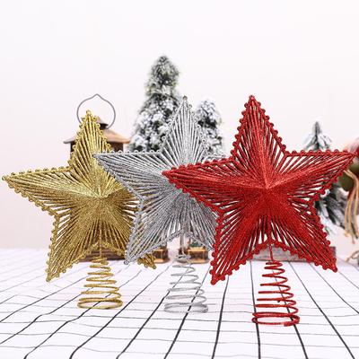Decoração de topo de árvore de Natal com estrela pentagrama, lantejoulas, padrão reto, arranjo de cena de estrela no topo da árvore, adereços