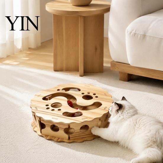 Sturdy Cat Maze Toy Interactive with Rolling Balls, Durable Density Board Scratching Indoor Pet Enrichment Toys Toy, Anxiety Relief Wooden Track