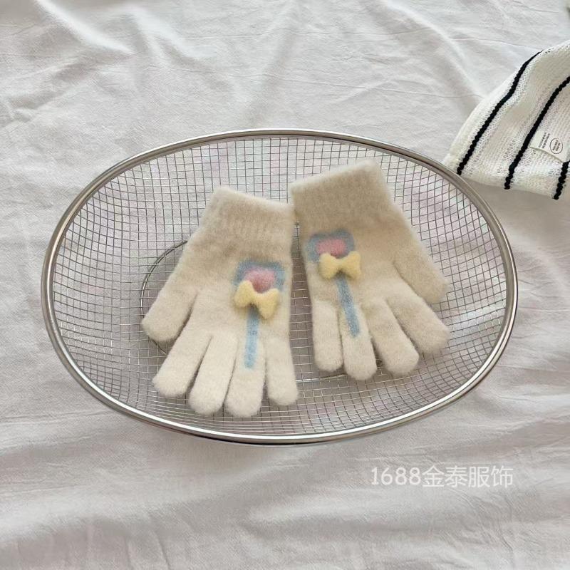 - Years Old Children's Gloves Autumn and Winter Warm Love Lollipop Finger Gloves Girls Fleece Thicker