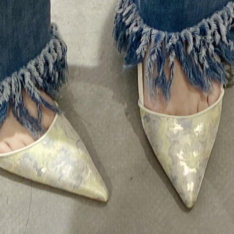 2025 women's summer new sexy pointed stiletto sandals outdoor banquet party shallow mouth ladies buckle high heels 34--40 size