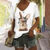 Women's Versatile Short Sleeve Fashion V-Neck Animal Print T-Shirt Casual T-Shirts Women’s