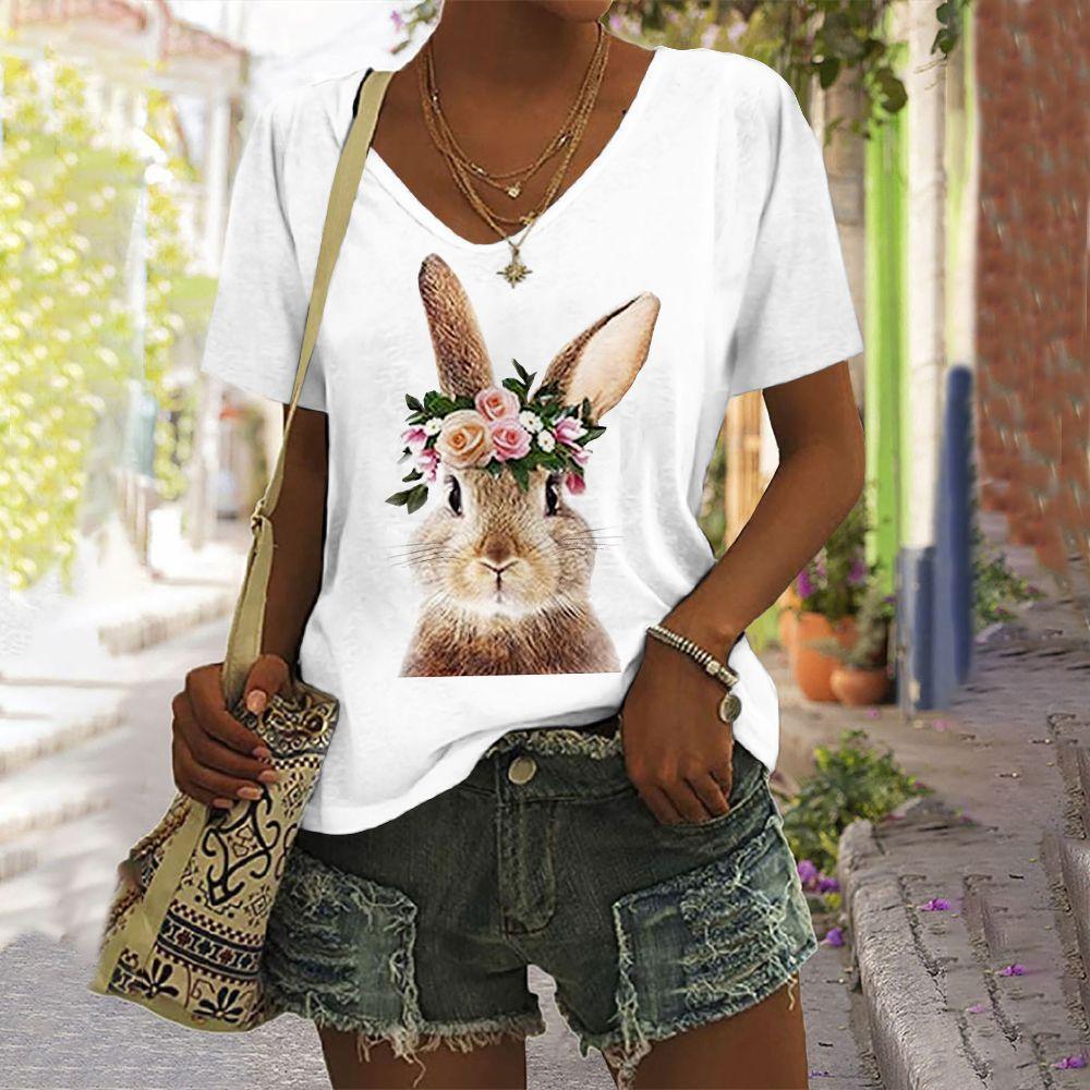Women's Versatile Short Sleeve Fashion V-Neck Animal Print T-Shirt Casual T-Shirts Women’s
