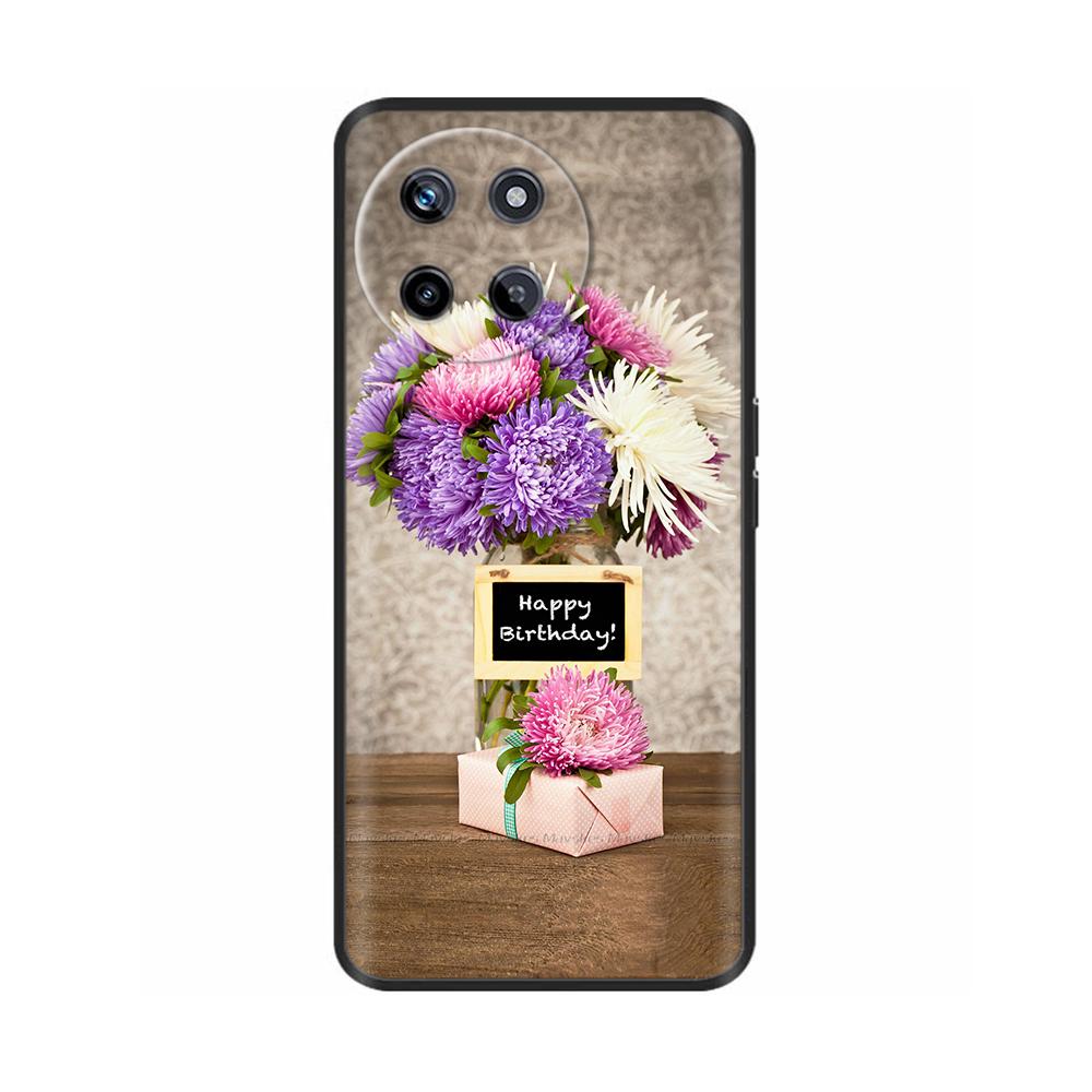 Für Realme 11 4G Hülle Silikon Weich Marmor Blume Schwarzer Stoßfänger Fundas Coque Für OPPO Realme 11 4G 6.43" realme11 Bemalte Abdeckungen