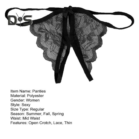 Women Panties Lace Open Crotch See through Bow knot Decor Solid Color Thongs G string Lady Low Waist Thin Intimate Women Underwear