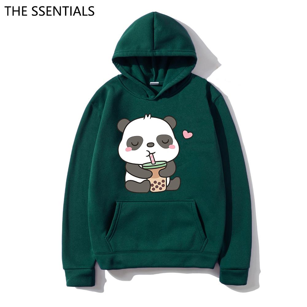 2022 Felpe con Cappuccio Panda Kawaii Unisex Harajuku Needs More Boba Felpa con Cappuccio Unisex Primavera Autunno Estetica Cartone Animato Grafica Felpa