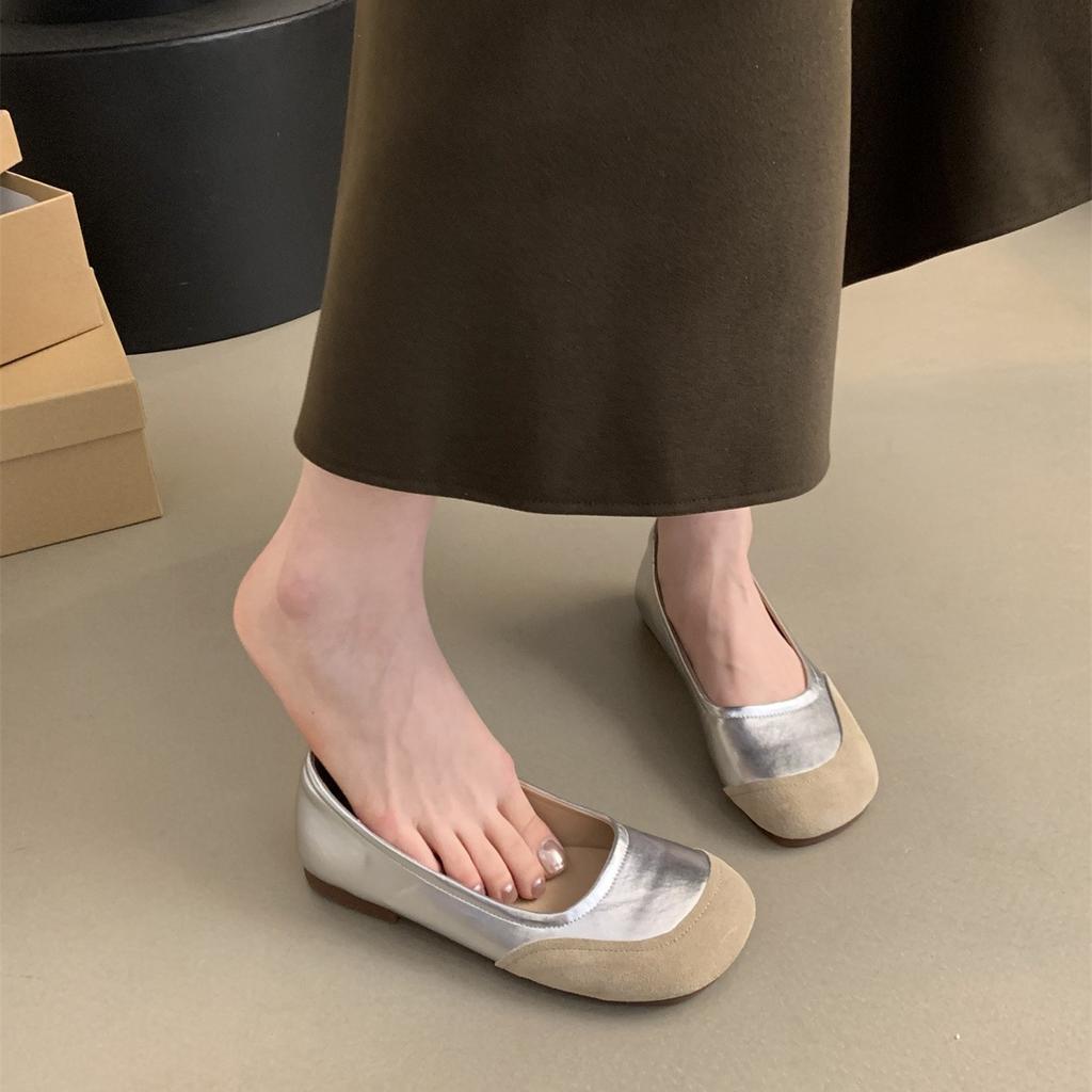 Retro round head shallow mouth single shoes women's spring and autumn new Korean version French evening breeze flat bottom one pedal casual Doudou sh