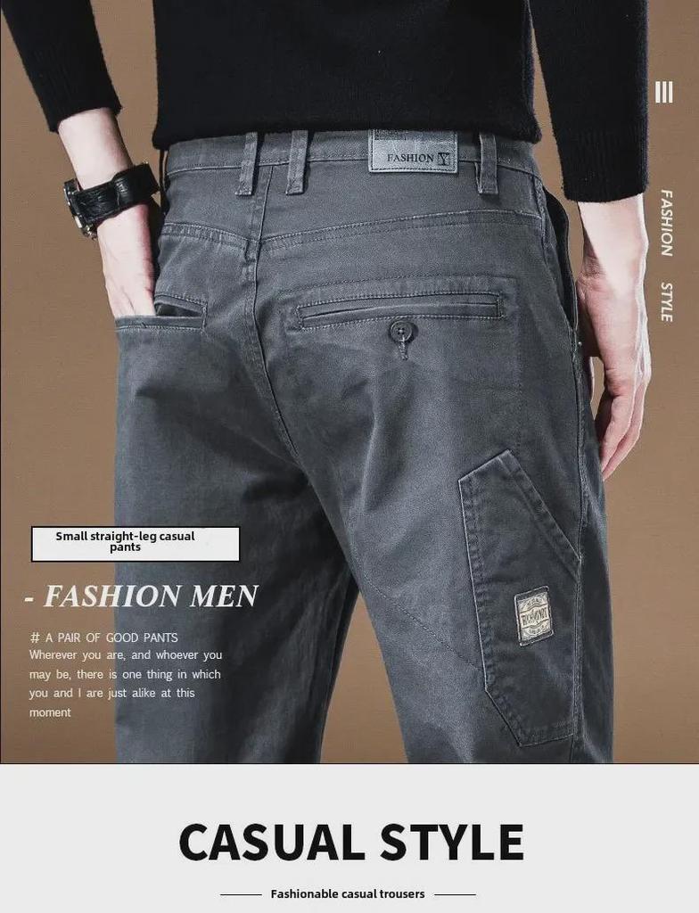 Men's Khaki Stretch Casual Pants - 2024 Spring/Autumn High-End Cotton Loose-Fit Overalls.