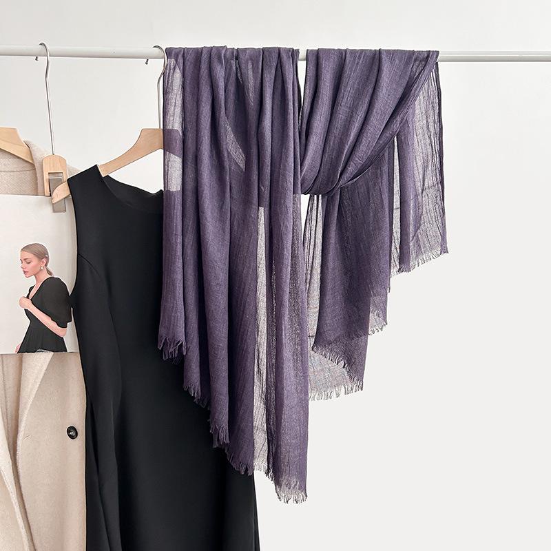 Artistic Cotton and Linen Scarf - Solid Color, Japanese & Korean Style, Women's Shawl for Air-Conditioned Rooms, Outerwear, Sun Protection