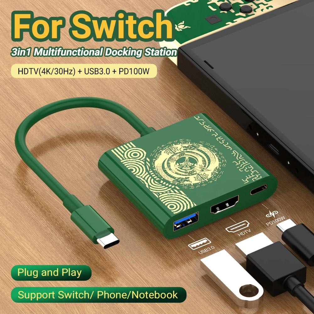 FOR Portable Nintendo Switch Docking Station TYPE-C Hub with HDMI and USB 3.0 Perfect for Travel and Gaming