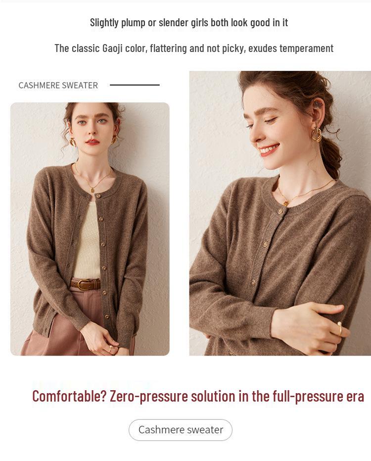 2025 Early Autumn Women's Cashmere Round Neck Cardigan - Stylish & Lightweight Knitwear