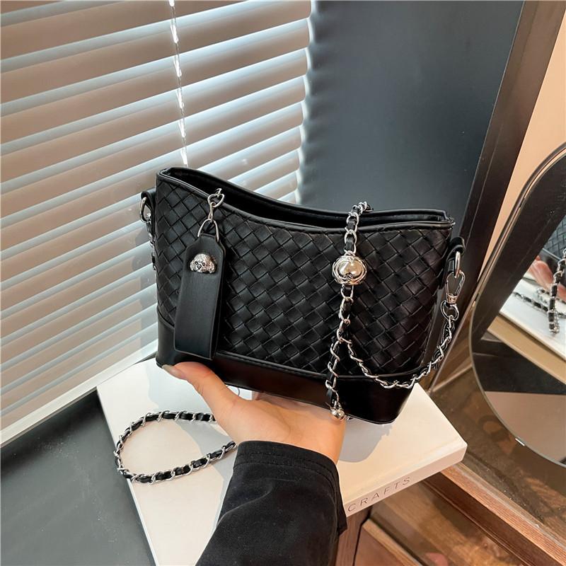 

Новая женская сумка-цепочка, сумка-мессенджер, модная плетеная сумка, премиальная легкая роскошная сумка на плечо, сумка для поездок на работу, сумка-ведро чёрный