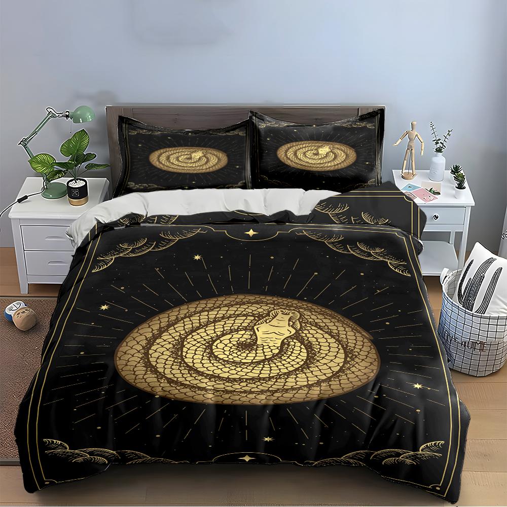 Golden Snake and Stars Pattern Bedding Set Bedding set (1 duvet cover, 2 pillowcases, duvet not included)