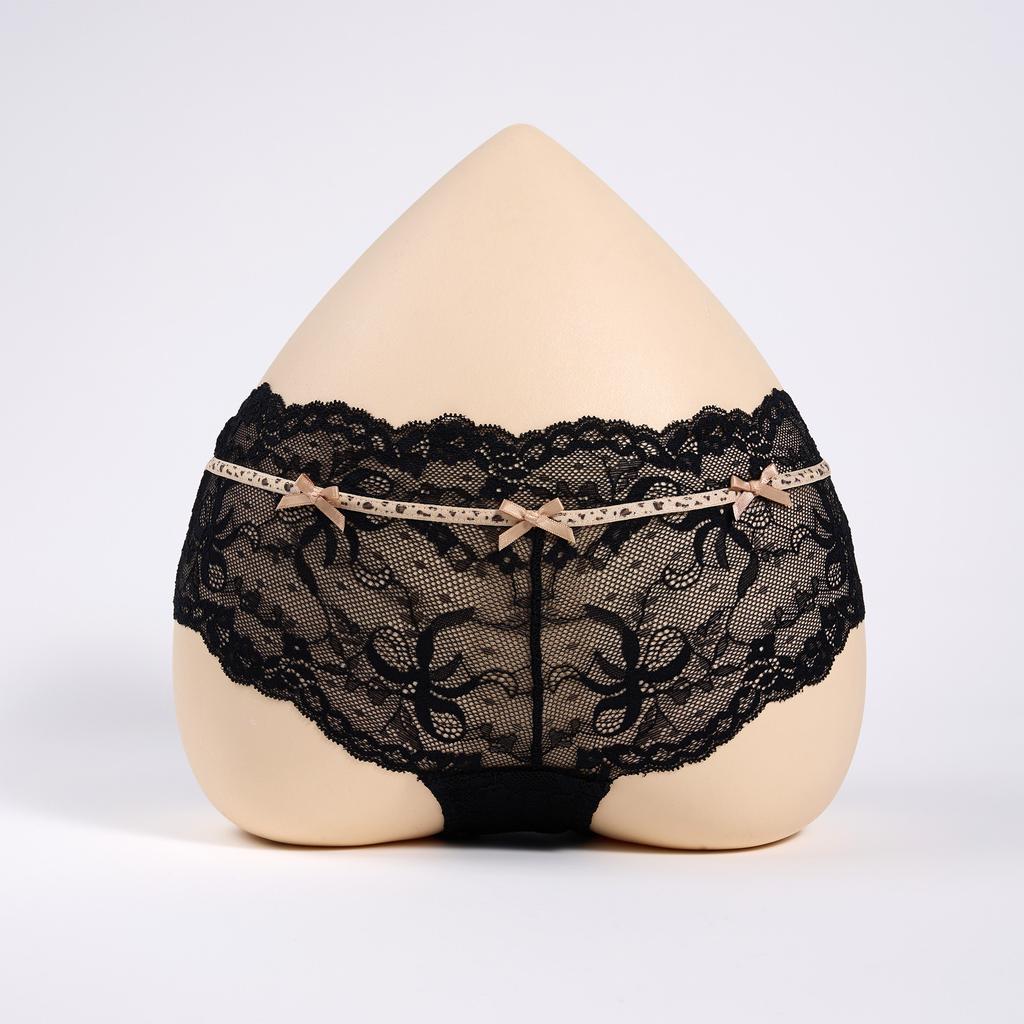 Lady Summer Flimsy Sexy Lace Leopard Print Collision Color Ribbon Bow In Waist Triangle Briefs