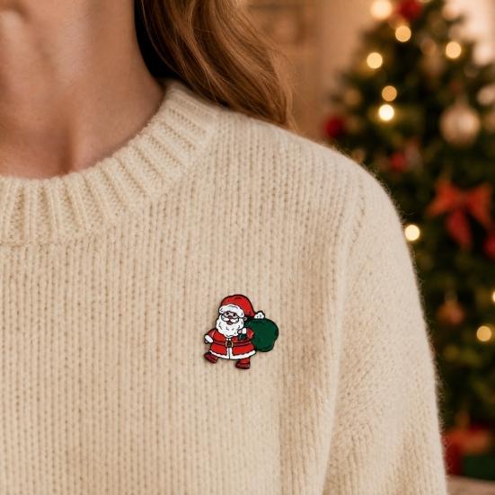 Christmas Santa Claus Brooch, Cartoon Xmas Tree Bell Stocking Gift Bag Enamel Pin, Badge Pin for Clothes Bag Hat Scarf Suit