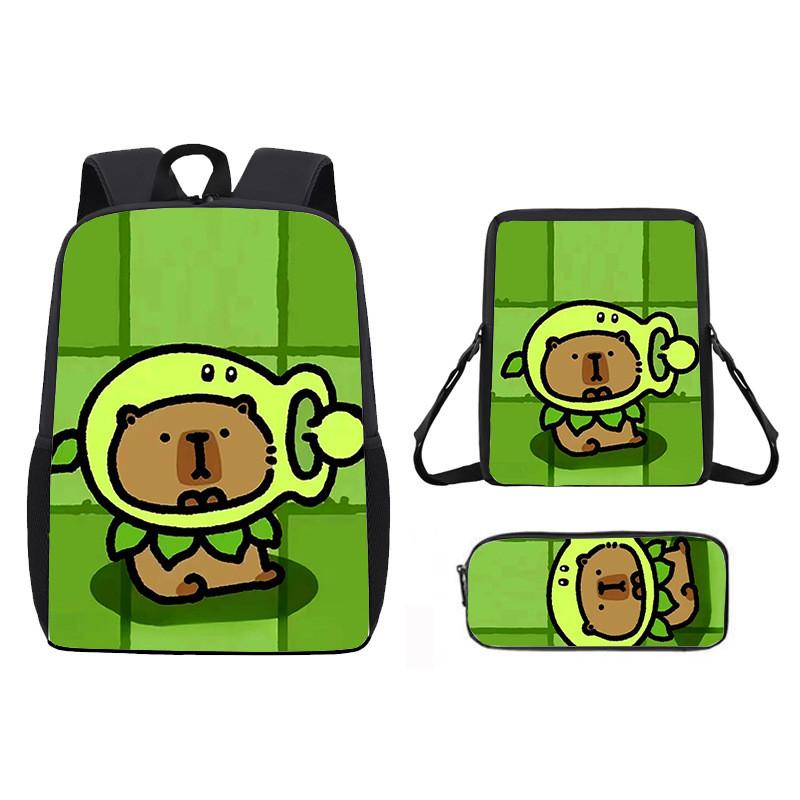 Cartoon Capybara Pattern Backpack Shoulder Bag Pencil Case Three Piece Set