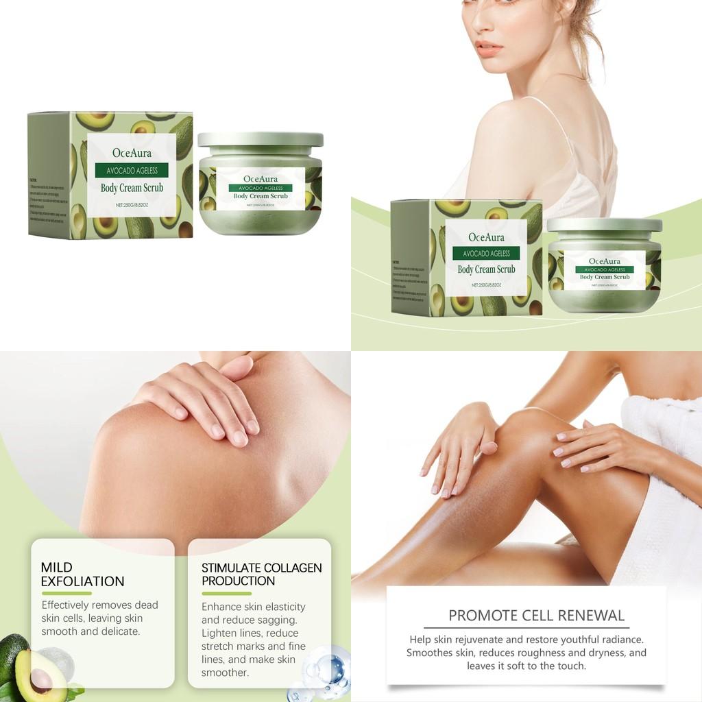 Oceaura Avocado Body Scrub Exfoliating Dead Skin Hydrating Moisturizing Gentle Skin Care 250g