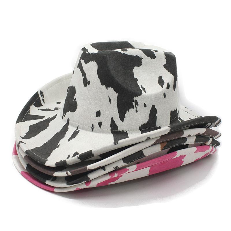 European and American suede cows pattern western style cowboy hat street shot sweet cool retro versatile top hat