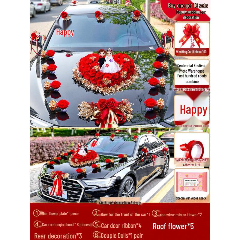 Wedding Car Decoration Set: Elegant Hood Flowers & Suction Cup Design