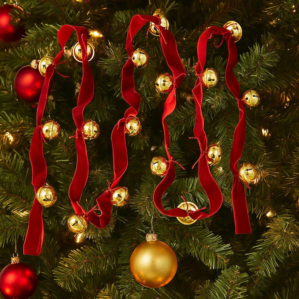 2.7m Christmas Velvet Bell Strings Red Handmade Craft Ribbons Bell Pendants Iron Bell Xmas Tree Hanging Bells