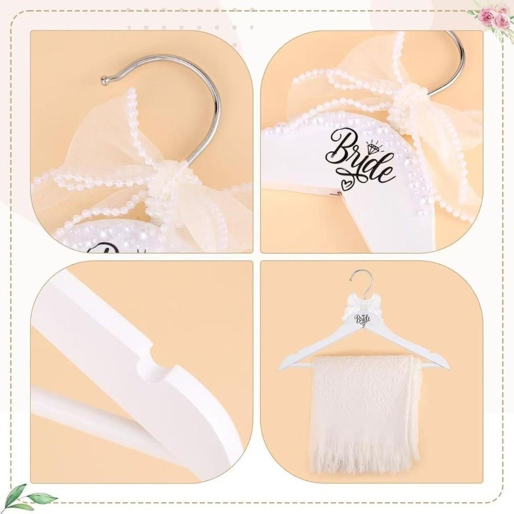 Non-slip Wooden Hanger Space-Saving Ribbon Bow Clothes Hanging Rack Decorative Adorned with Pearls Bride Hanger Bridal Shower