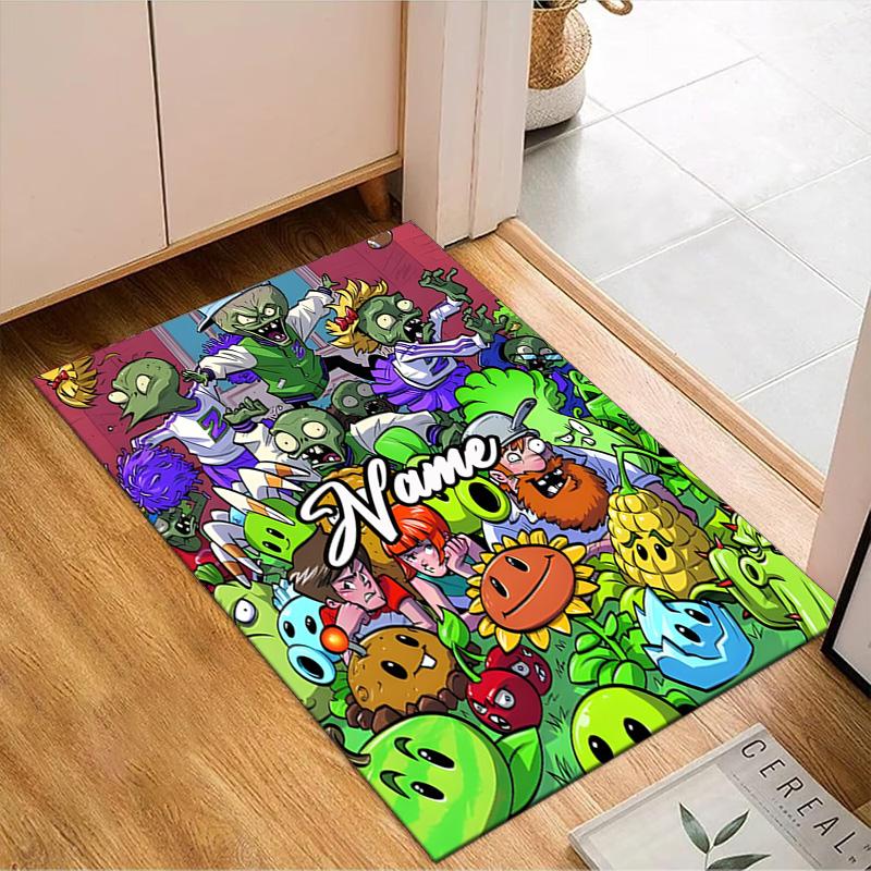 Custom Name Zombies Team-Up Rug for Living Room, Game Rooms, Office, Bedroom, Floor Mat Playful Design, fan gifts Christmas decor