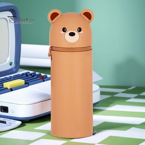 Pencil Case Desktop Stand Up Pen Holder Cartoon Animal Design Silicone Pencil Storage Bag for Home School Office Supplies