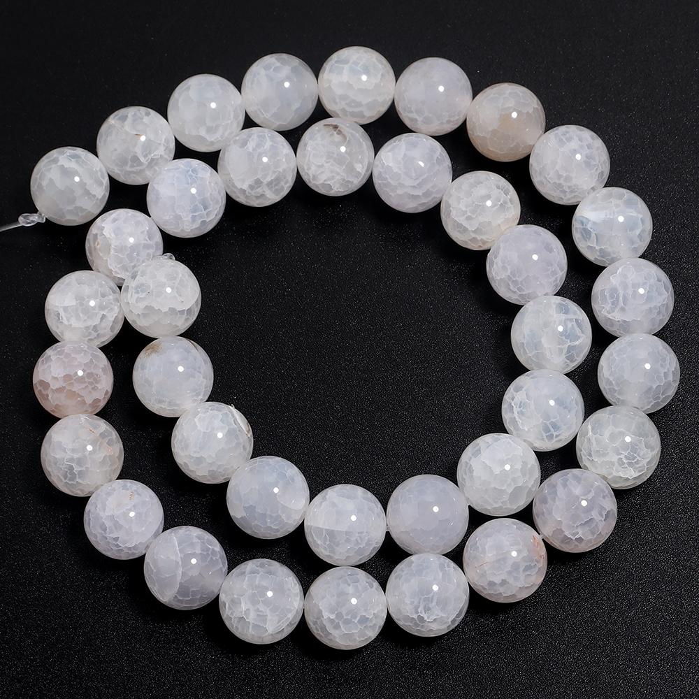 6 8 10mm Natural Agates Stone Beads White Ice Flower Round Loose Gemstone Bead For Jewelry Making DIY Necklace Bracelet Findings